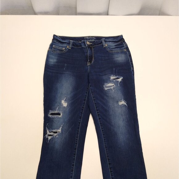 Maurices Distressed Skinny Jean M-Short Blue Denim Ripped Details Cotton Spandex - Picture 1 of 9